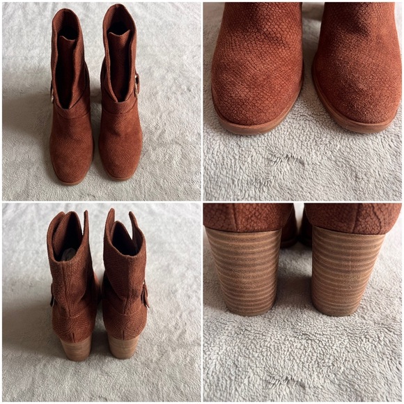 Isola Lavoy Suede Moto Buckle Stacked Heel Ankle Boot Bootie Cocoa Brown Sz 6 - Picture 4 of 14